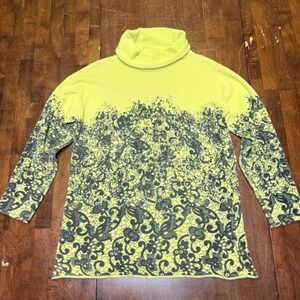 Lafayette 148 Petite Lime Green Cashmere Paisley Lace Cowl neck‎ Sweater Top L